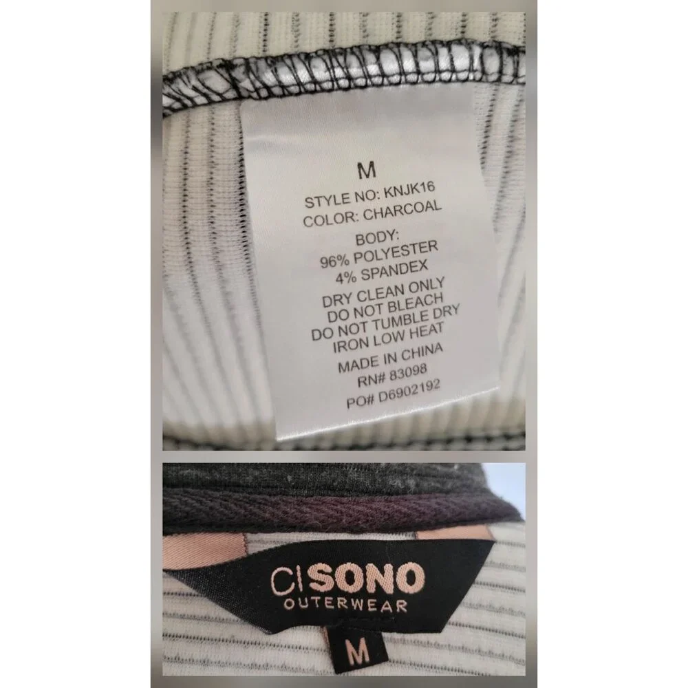 CI SONO Charcoal Gray Ribbed Stretch Knit Motorcycle Jacket Size M